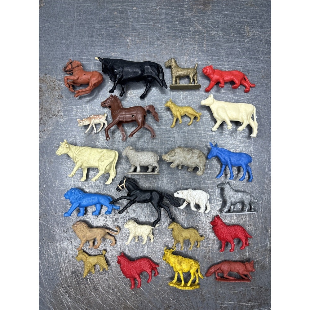 Large Lot Of Vintage Plastic Rubber Farm Animals Safari Zoo Dogs Marx Playset